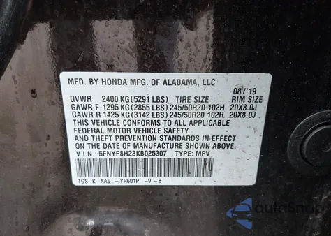 2019 Honda Passport Sport from USA, damaged, VIN 5FNYF8H23KB025307